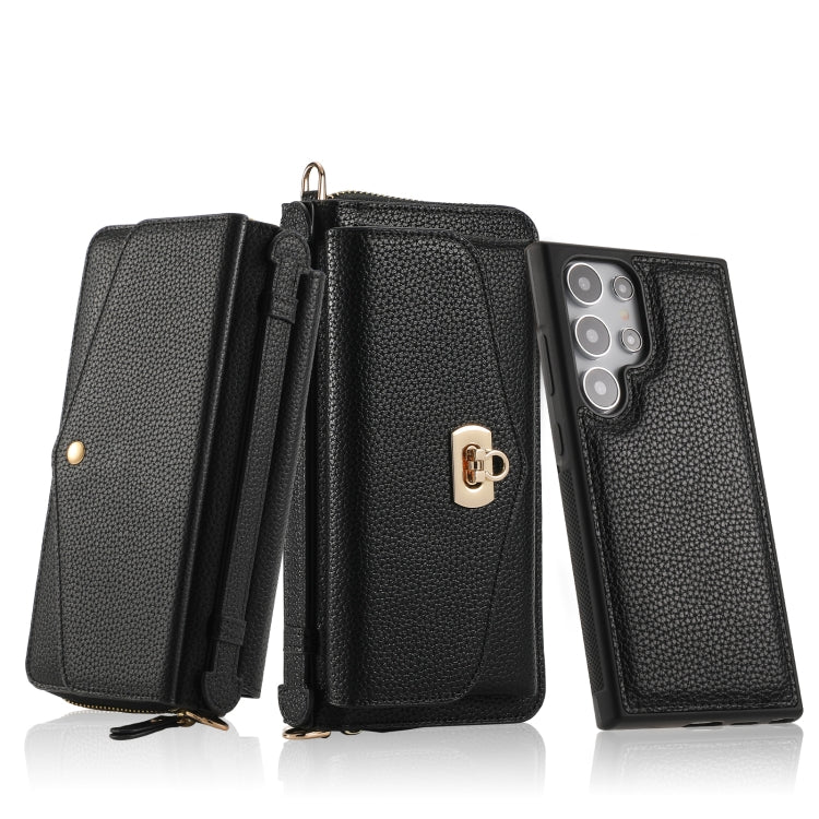 For Samsung Galaxy S24 Ultra 5G Crossbody Multi-functional Zipper Wallet Litchi Leather Phone Case(Black) - Galaxy S24 Ultra 5G Cases by PMC Jewellery | Online Shopping South Africa | PMC Jewellery | Buy Now Pay Later Mobicred