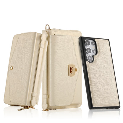 For Samsung Galaxy S24 5G Crossbody Multi-functional Zipper Wallet Litchi Leather Phone Case(Beige) - Galaxy S24 5G Cases by PMC Jewellery | Online Shopping South Africa | PMC Jewellery | Buy Now Pay Later Mobicred