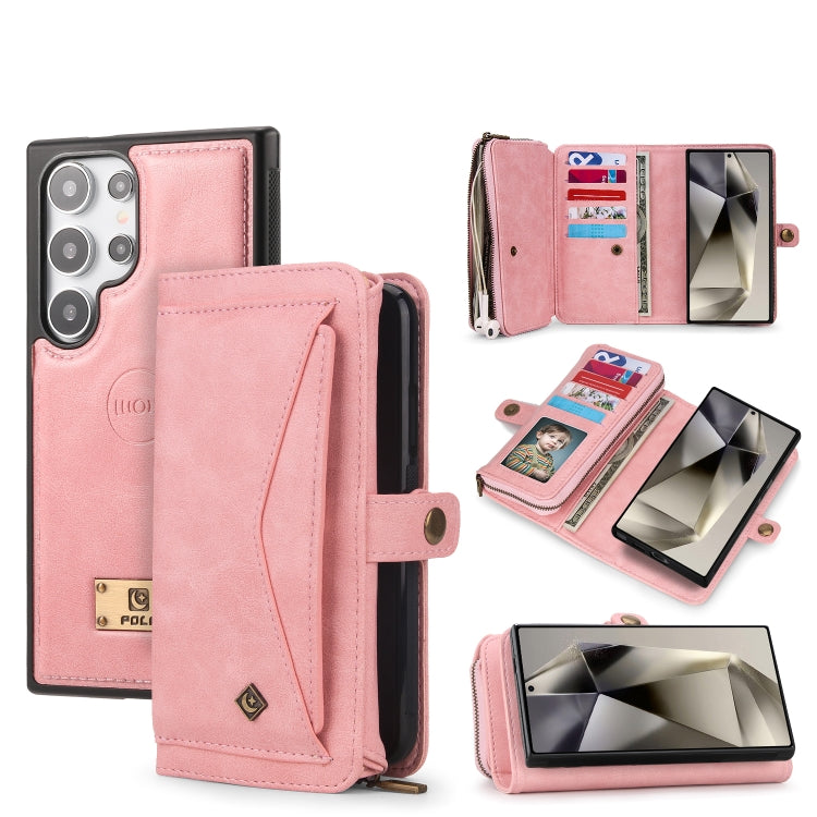 For Samsung Galaxy S24 Ultra 5G Multi-functional Zipper Wallet Leather Phone Case(Pink) - Galaxy S24 Ultra 5G Cases by PMC Jewellery | Online Shopping South Africa | PMC Jewellery | Buy Now Pay Later Mobicred