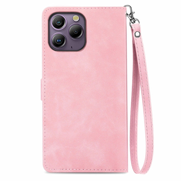 For Blackview A96 Embossed Flower Zipper Leather Phone Case(Pink) - More Brand by PMC Jewellery | Online Shopping South Africa | PMC Jewellery