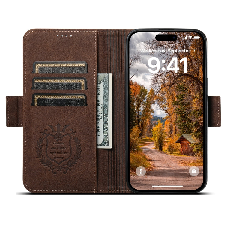 For iPhone 14 Plus SUTENI J07 Multifunctional Horizontal Flip Magsafe Leather Phone Case(Brown) - iPhone 14 Plus Cases by Suteni | Online Shopping South Africa | PMC Jewellery | Buy Now Pay Later Mobicred