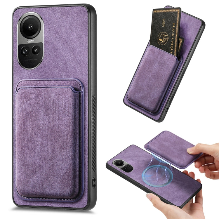 For OPPO Reno10 Global Retro Leather Card Bag Magnetic Phone Case(Purple) - OPPO Cases by PMC Jewellery | Online Shopping South Africa | PMC Jewellery | Buy Now Pay Later Mobicred