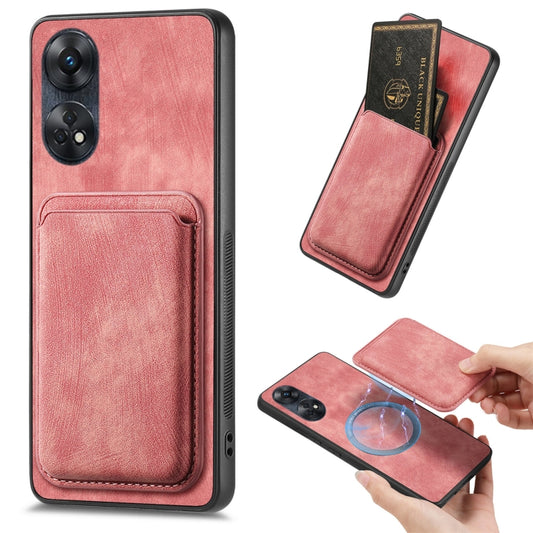 For OPPO Reno8 T 4G Retro Leather Card Bag Magnetic Phone Case(Pink) - OPPO Cases by PMC Jewellery | Online Shopping South Africa | PMC Jewellery | Buy Now Pay Later Mobicred