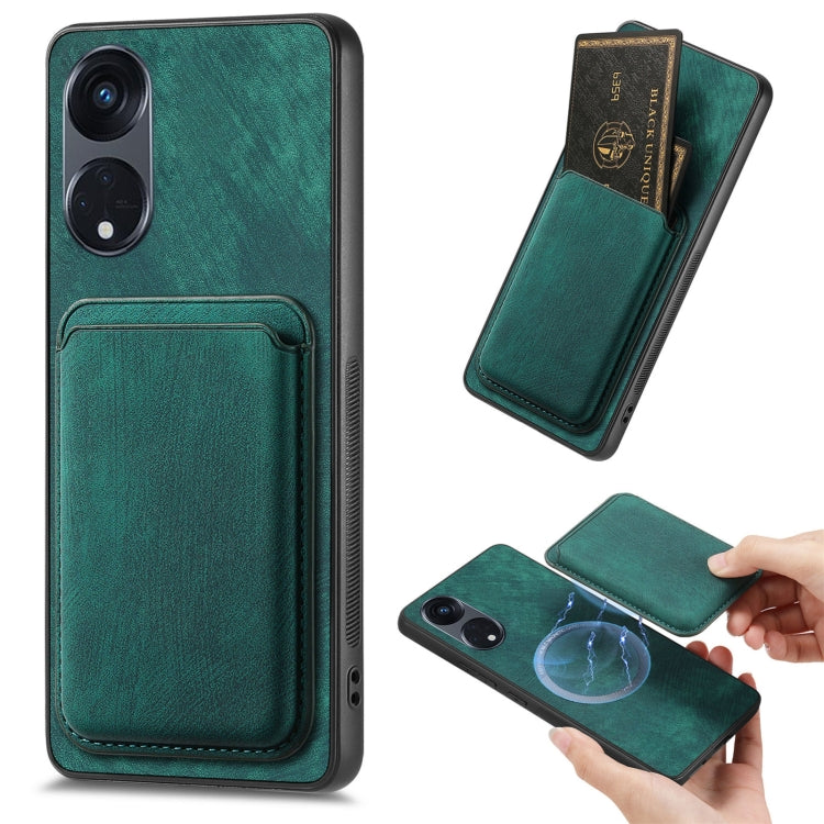 For OPPO Reno8 T 5G Retro Leather Card Bag Magnetic Phone Case(Green) - OPPO Cases by PMC Jewellery | Online Shopping South Africa | PMC Jewellery | Buy Now Pay Later Mobicred