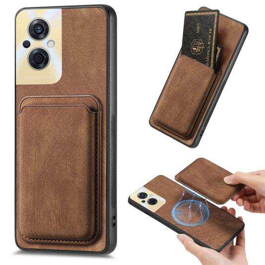 For OPPO Reno8 Z Retro Leather Card Bag Magnetic Phone Case(Brown) - OPPO Cases by PMC Jewellery | Online Shopping South Africa | PMC Jewellery | Buy Now Pay Later Mobicred