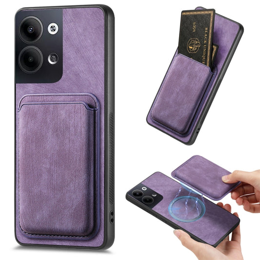 For OPPO Reno9 5G Retro Leather Card Bag Magnetic Phone Case(Purple) - OPPO Cases by PMC Jewellery | Online Shopping South Africa | PMC Jewellery | Buy Now Pay Later Mobicred