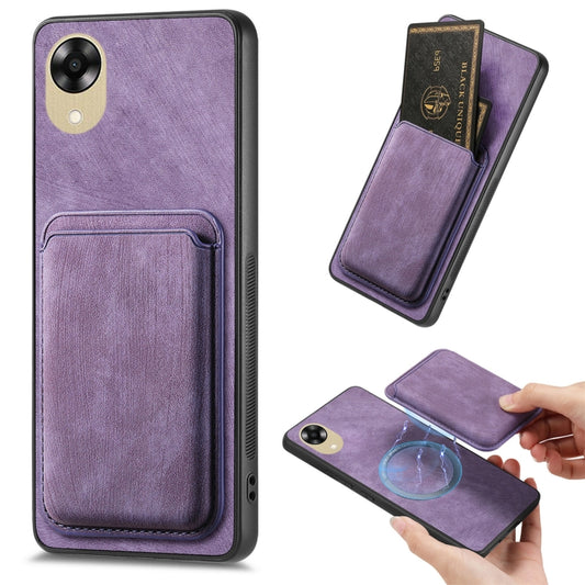 For OPPO A17K Retro Leather Card Bag Magnetic Phone Case(Purple) - OPPO Cases by PMC Jewellery | Online Shopping South Africa | PMC Jewellery | Buy Now Pay Later Mobicred