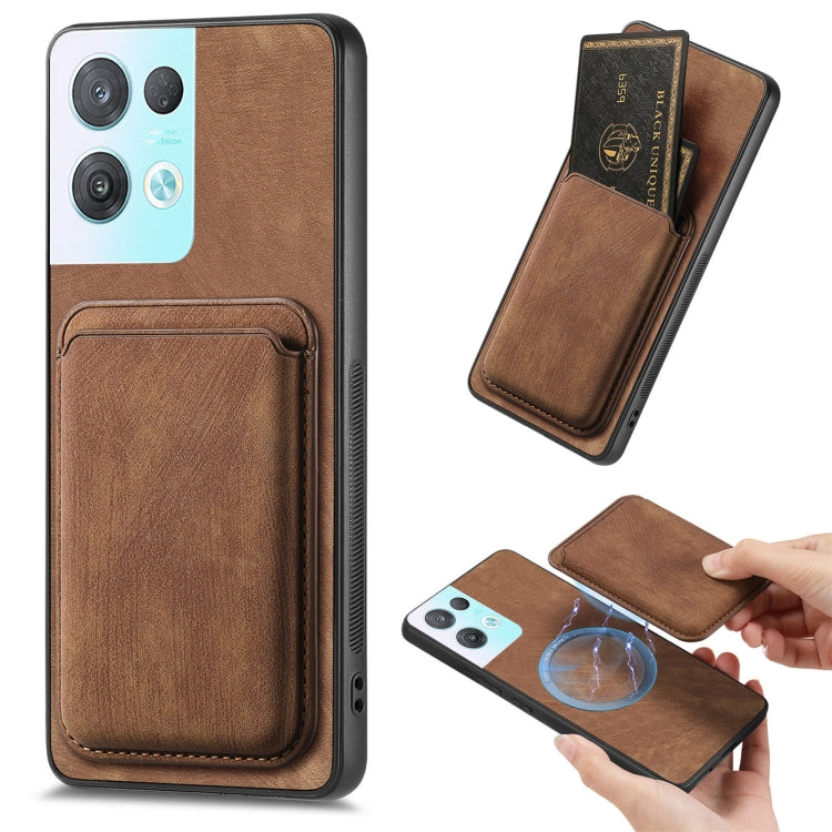 For OPPO Reno8 Pro 5G Retro Leather Card Bag Magnetic Phone Case(Brown) - OPPO Cases by PMC Jewellery | Online Shopping South Africa | PMC Jewellery | Buy Now Pay Later Mobicred