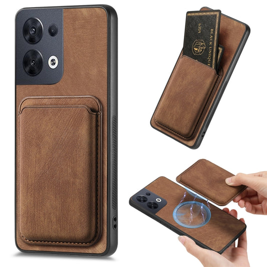 For OPPO Reno8 5G Retro Leather Card Bag Magnetic Phone Case(Brown) - OPPO Cases by PMC Jewellery | Online Shopping South Africa | PMC Jewellery | Buy Now Pay Later Mobicred