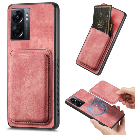 For OPPO A57 5G Retro Leather Card Bag Magnetic Phone Case(Pink) - OPPO Cases by PMC Jewellery | Online Shopping South Africa | PMC Jewellery | Buy Now Pay Later Mobicred