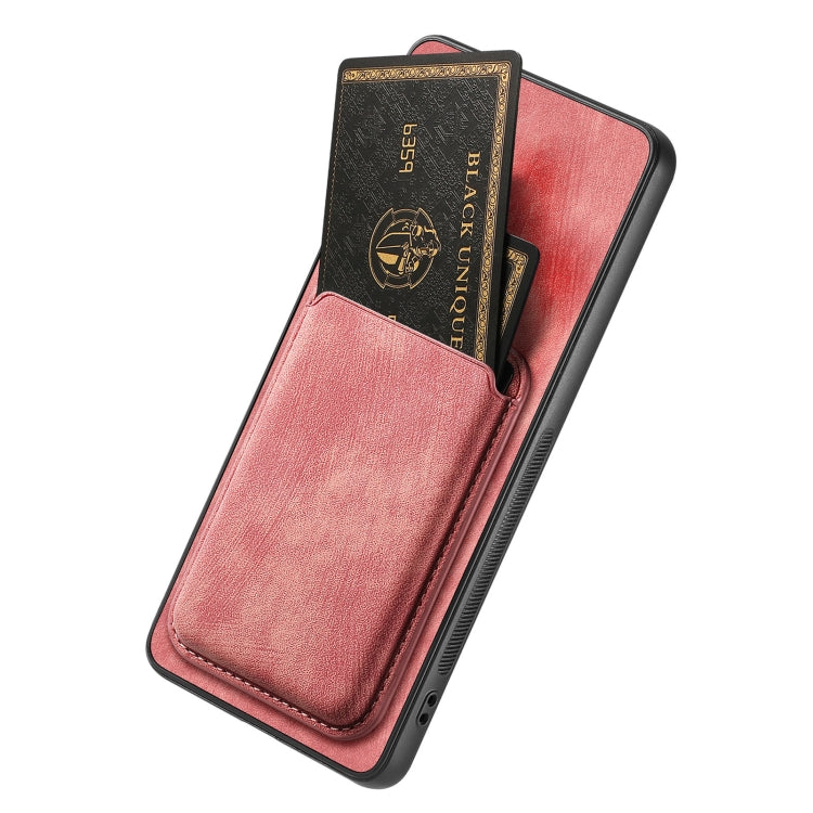 For OPPO Reno7 4G Retro Leather Card Bag Magnetic Phone Case(Pink) - OPPO Cases by PMC TechLife | Online Shopping South Africa | PMC TechLife | Buy Now Pay Later Mobicred