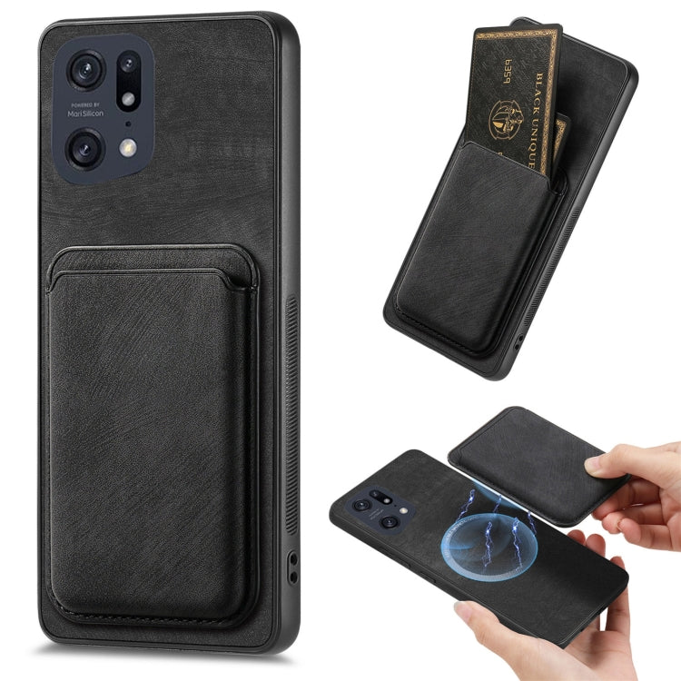 For OPPO Find X5 Pro Retro Leather Card Bag Magnetic Phone Case(Black) - OPPO Cases by PMC Jewellery | Online Shopping South Africa | PMC Jewellery | Buy Now Pay Later Mobicred