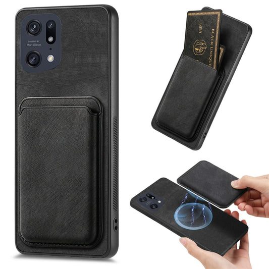 For OPPO Find X5 Pro Retro Leather Card Bag Magnetic Phone Case(Black) - OPPO Cases by PMC Jewellery | Online Shopping South Africa | PMC Jewellery | Buy Now Pay Later Mobicred