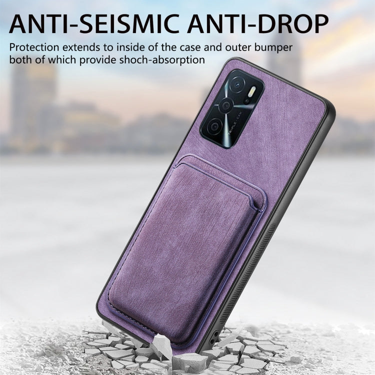 For OPPO Reno7 Pro 5G Retro Leather Card Bag Magnetic Phone Case(Purple) - OPPO Cases by PMC TechLife | Online Shopping South Africa | PMC TechLife | Buy Now Pay Later Mobicred