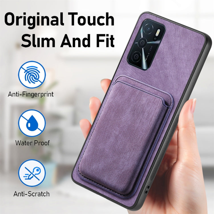 For OPPO Reno7 Pro 5G Retro Leather Card Bag Magnetic Phone Case(Purple) - OPPO Cases by PMC Jewellery | Online Shopping South Africa | PMC Jewellery | Buy Now Pay Later Mobicred