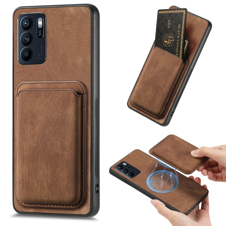 For OPPO Reno6 Z Retro Leather Card Bag Magnetic Phone Case(Brown) - OPPO Cases by PMC Jewellery | Online Shopping South Africa | PMC Jewellery | Buy Now Pay Later Mobicred