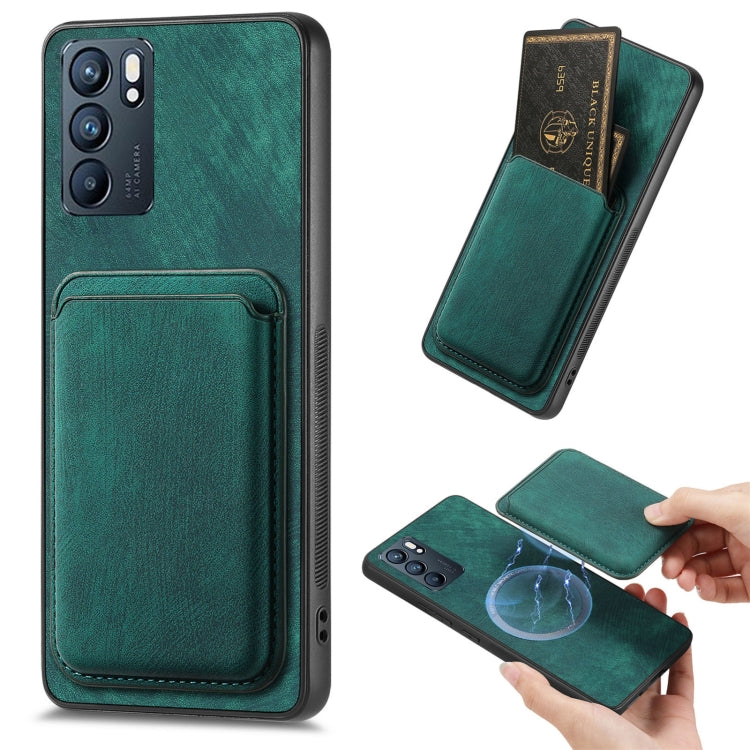 For OPPO Reno6 5G Retro Leather Card Bag Magnetic Phone Case(Green) - OPPO Cases by PMC Jewellery | Online Shopping South Africa | PMC Jewellery | Buy Now Pay Later Mobicred