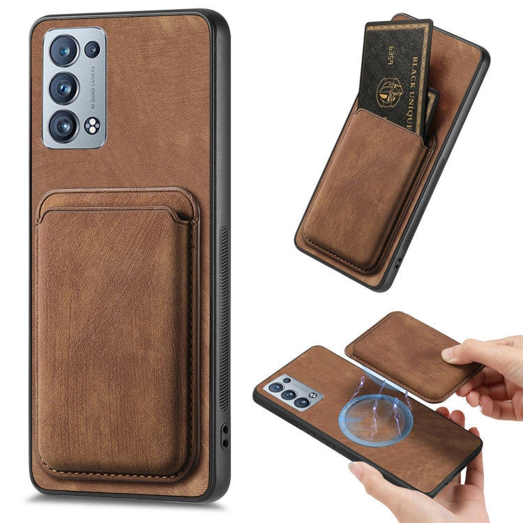 For OPPO Reno6 Pro+ Retro Leather Card Bag Magnetic Phone Case(Brown) - OPPO Cases by PMC Jewellery | Online Shopping South Africa | PMC Jewellery | Buy Now Pay Later Mobicred