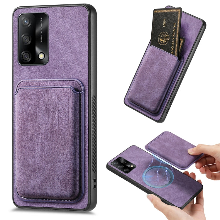 For OPPO F19 Retro Leather Card Bag Magnetic Phone Case(Purple) - OPPO Cases by PMC Jewellery | Online Shopping South Africa | PMC Jewellery | Buy Now Pay Later Mobicred