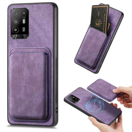 For OPPO F19 Pro+ Retro Leather Card Bag Magnetic Phone Case(Purple) - OPPO Cases by PMC Jewellery | Online Shopping South Africa | PMC Jewellery | Buy Now Pay Later Mobicred