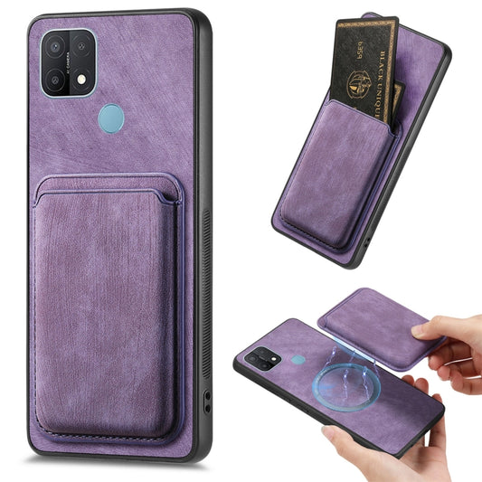 For OPPO A15 Retro Leather Card Bag Magnetic Phone Case(Purple) - OPPO Cases by PMC Jewellery | Online Shopping South Africa | PMC Jewellery | Buy Now Pay Later Mobicred