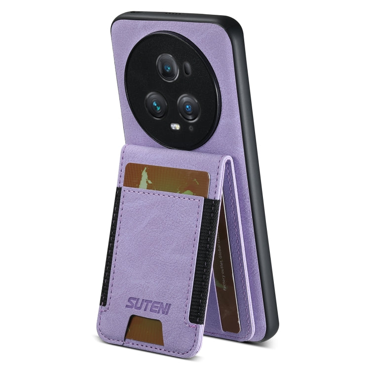 For Honor Magic6 Pro Suteni H03 Litchi Leather Card Bag Stand Back Phone Case(Purple) - Honor Cases by Suteni | Online Shopping South Africa | PMC Jewellery | Buy Now Pay Later Mobicred