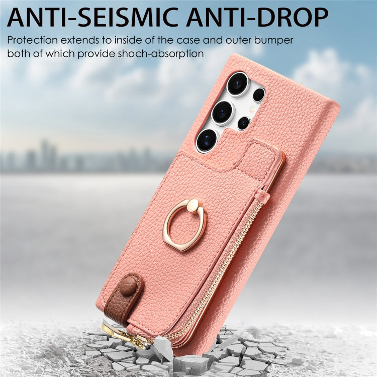 For Samsung Galaxy S24 Ultra 5G Litchi Leather Oil Edge Ring Zipper Wallet Back Phone Case(Pink) - Galaxy S24 Ultra 5G Cases by PMC Jewellery | Online Shopping South Africa | PMC Jewellery | Buy Now Pay Later Mobicred