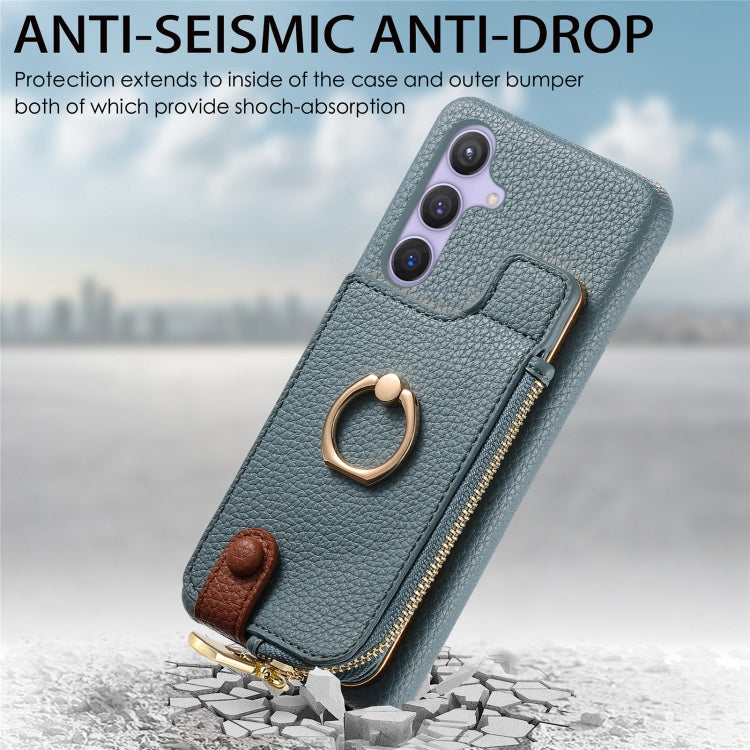 For Samsung Galaxy S24+ 5G Litchi Leather Oil Edge Ring Zipper Wallet Back Phone Case(Blue) - Galaxy S24+ 5G Cases by PMC Jewellery | Online Shopping South Africa | PMC Jewellery | Buy Now Pay Later Mobicred