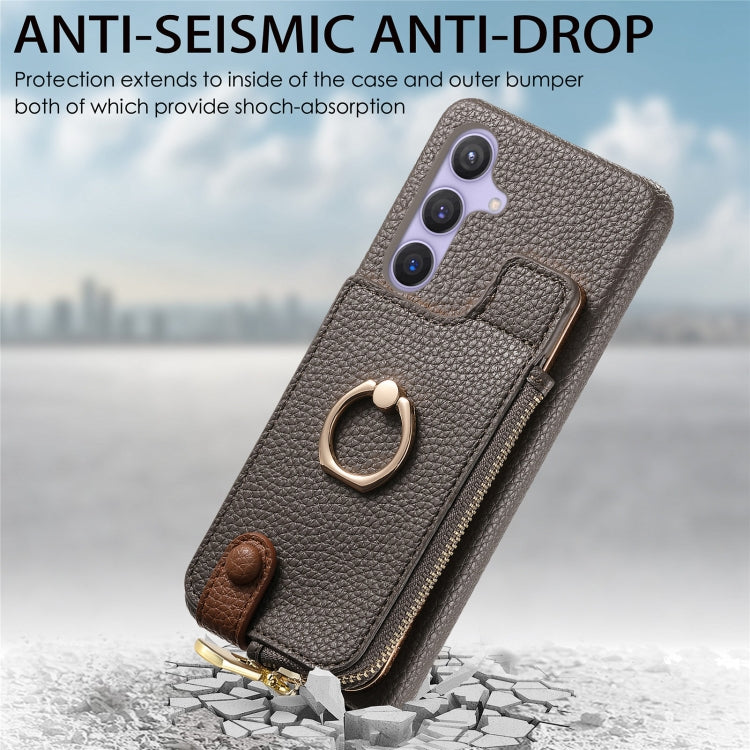 For Samsung Galaxy S24+ 5G Litchi Leather Oil Edge Ring Zipper Wallet Back Phone Case(Grey) - Galaxy S24+ 5G Cases by PMC Jewellery | Online Shopping South Africa | PMC Jewellery | Buy Now Pay Later Mobicred