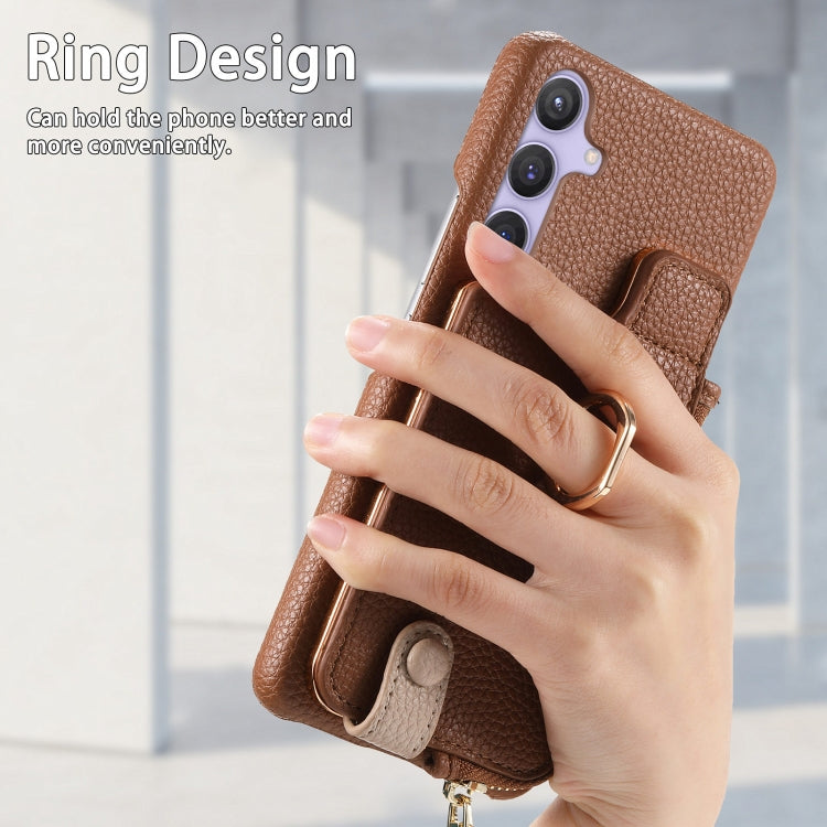 For Samsung Galaxy S24+ 5G Litchi Leather Oil Edge Ring Zipper Wallet Back Phone Case(Brown) - Galaxy S24+ 5G Cases by PMC Jewellery | Online Shopping South Africa | PMC Jewellery | Buy Now Pay Later Mobicred