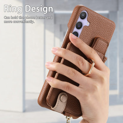 For Samsung Galaxy S24+ 5G Litchi Leather Oil Edge Ring Zipper Wallet Back Phone Case(Brown) - Galaxy S24+ 5G Cases by PMC Jewellery | Online Shopping South Africa | PMC Jewellery | Buy Now Pay Later Mobicred