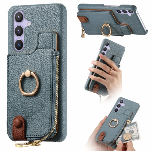 For Samsung Galaxy S24 5G Litchi Leather Oil Edge Ring Zipper Wallet Back Phone Case(Blue) - Galaxy S24 5G Cases by PMC Jewellery | Online Shopping South Africa | PMC Jewellery | Buy Now Pay Later Mobicred