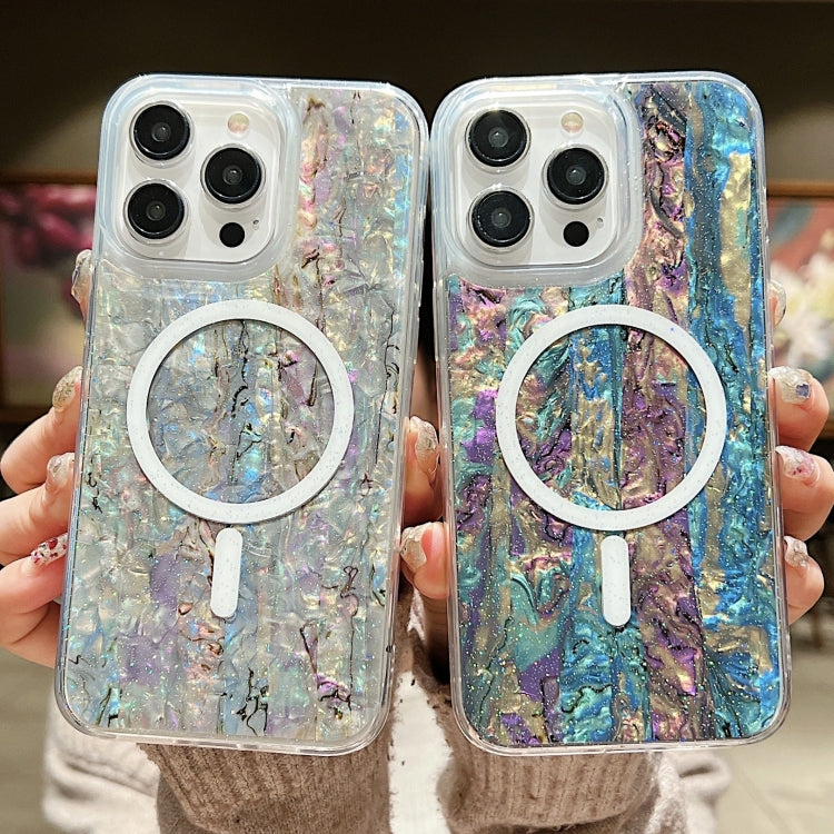 For iPhone 14 Plus Shell Texture Multicolor MagSafe TPU Phone Case(Peacock Blue) - iPhone 14 Plus Cases by PMC TechLife | Online Shopping South Africa | PMC TechLife