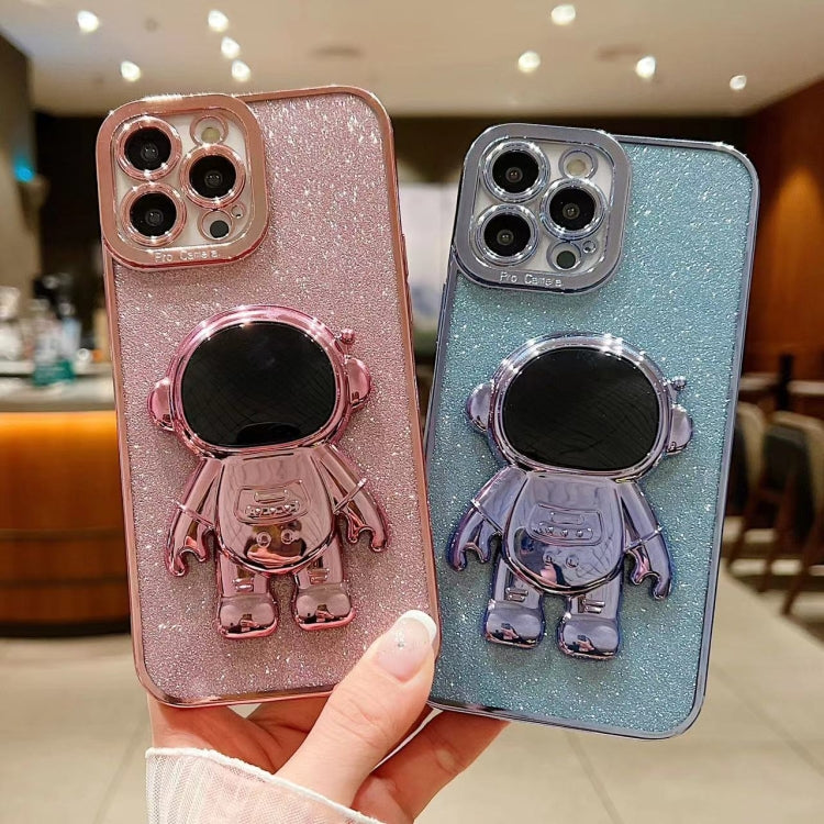 For iPhone 11 Pro Glitter Electroplating Astronaut Holder Phone Case(Pink) - iPhone 11 Pro Cases by PMC Jewellery | Online Shopping South Africa | PMC Jewellery