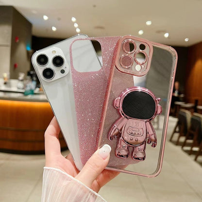 For iPhone 11 Pro Glitter Electroplating Astronaut Holder Phone Case(Pink) - iPhone 11 Pro Cases by PMC Jewellery | Online Shopping South Africa | PMC Jewellery