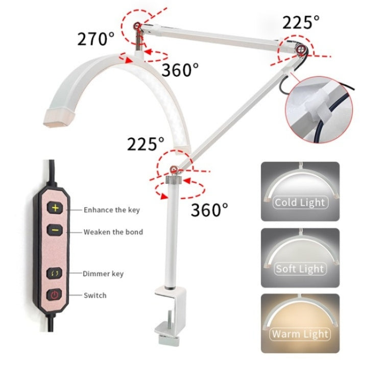 HD-M3X For Eyelash Extensions / Tattoo / Nail Art Lighting Lamp 16 inch Clip-on Half Moon Desk Lamp(UK Plug) - Selfie Light by PMC Jewellery | Online Shopping South Africa | PMC Jewellery | Buy Now Pay Later Mobicred