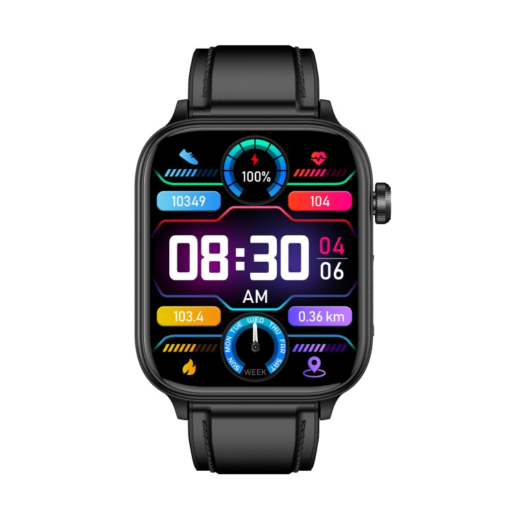 ET570 1.96 inch Color Screen Smart Watch Leather Strap, Support Bluetooth Call / ECG(Black) - Smart Watches by PMC TechLife | Online Shopping South Africa | PMC TechLife