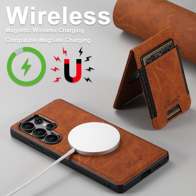 For Samsung Galaxy S25+ 5G Suteni H17 Litchi Texture Leather MagSafe Detachable Wallet Phone Case(Khaki) - Galaxy S25+ 5G Cases by Suteni | Online Shopping South Africa | PMC Jewellery | Buy Now Pay Later Mobicred