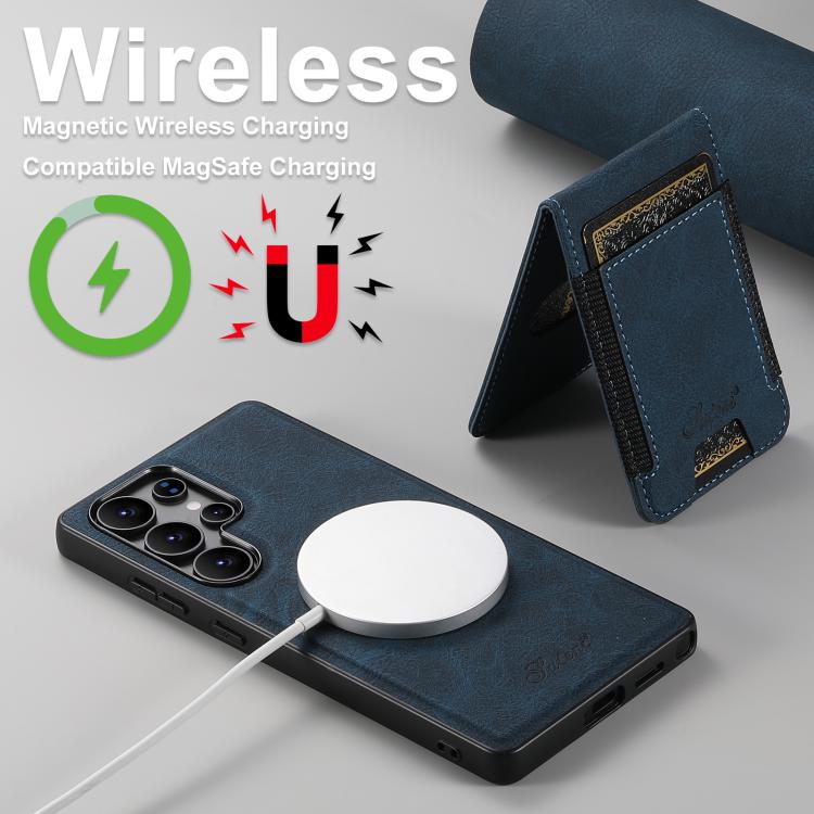 For Samsung Galaxy S25+ 5G Suteni H17 Litchi Texture Leather MagSafe Detachable Wallet Phone Case(Blue) - Galaxy S25+ 5G Cases by Suteni | Online Shopping South Africa | PMC Jewellery | Buy Now Pay Later Mobicred