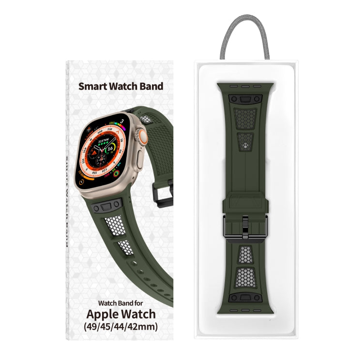 For Apple Watch Ultra 2 49mm Breathable Stainless Steel Mesh TPU Watch Band(Green Black) - Watch Bands by PMC Jewellery | Online Shopping South Africa | PMC Jewellery