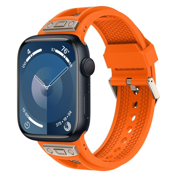 For  Apple Watch Series 9 45mm Breathable Stainless Steel Mesh TPU Watch Band(Orange Titanium) - Watch Bands by PMC Jewellery | Online Shopping South Africa | PMC Jewellery