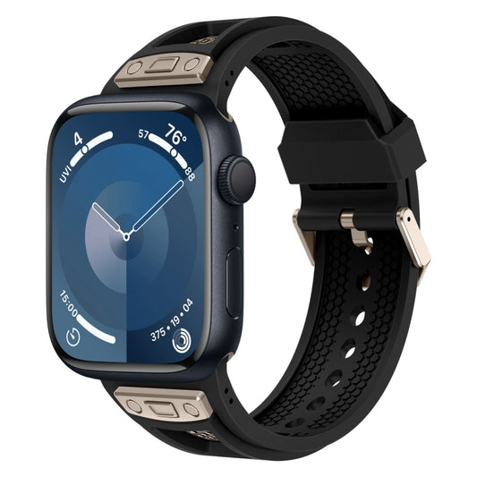 For  Apple Watch Series 9 45mm Breathable Stainless Steel Mesh TPU Watch Band(Black Titanium) - Watch Bands by PMC Jewellery | Online Shopping South Africa | PMC Jewellery