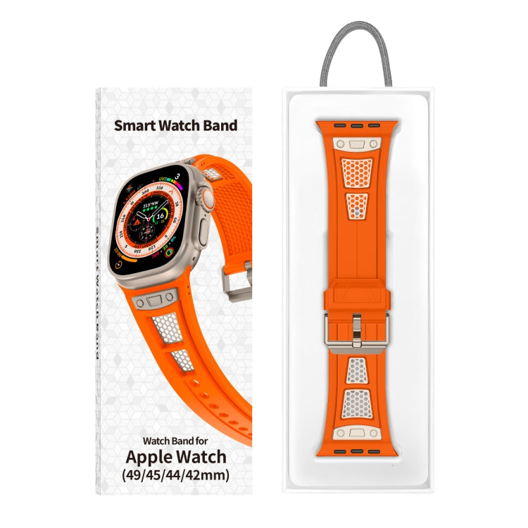 For Apple Watch SE 2022 44mm Breathable Stainless Steel Mesh TPU Watch Band(Orange Titanium) - Watch Bands by PMC Jewellery | Online Shopping South Africa | PMC Jewellery