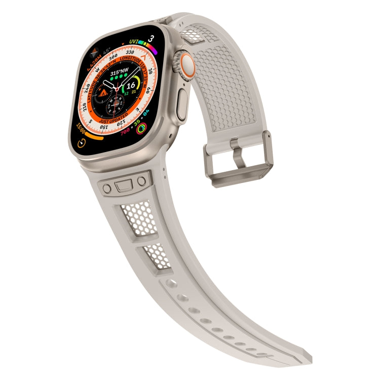 For Apple Watch Series 6 44mm Breathable Stainless Steel Mesh TPU Watch Band(Starlight Titanium) - Watch Bands by PMC Jewellery | Online Shopping South Africa | PMC Jewellery