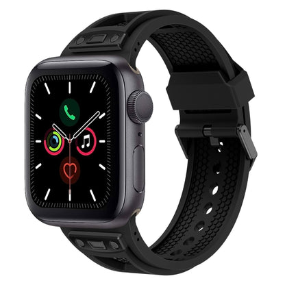 For Apple Watch Series 5 44mm Breathable Stainless Steel Mesh TPU Watch Band(Black Black) - Watch Bands by PMC Jewellery | Online Shopping South Africa | PMC Jewellery