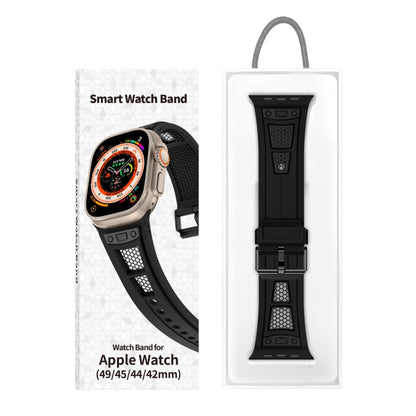 For  Apple Watch Series 4 44mm Breathable Stainless Steel Mesh TPU Watch Band(Black Black) - Watch Bands by PMC Jewellery | Online Shopping South Africa | PMC Jewellery