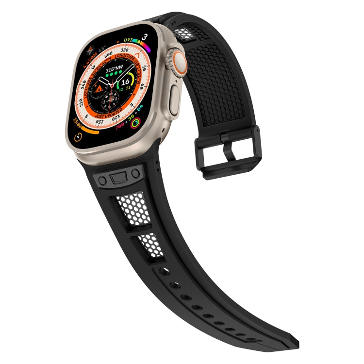 For Apple Watch Series 3 42mm Breathable Stainless Steel Mesh TPU Watch Band(Black Black) - Watch Bands by PMC Jewellery | Online Shopping South Africa | PMC Jewellery