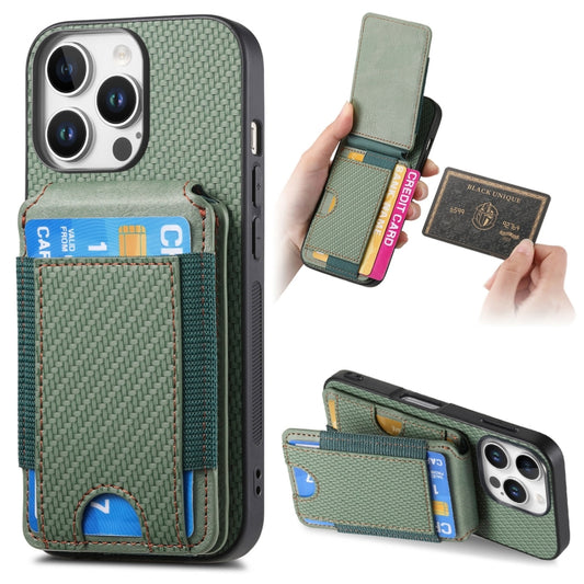 For iPhone 16 Pro Carbon Fiber Vertical Flip Wallet Stand Phone Case(Green) - iPhone 16 Pro Cases by PMC Jewellery | Online Shopping South Africa | PMC Jewellery | Buy Now Pay Later Mobicred