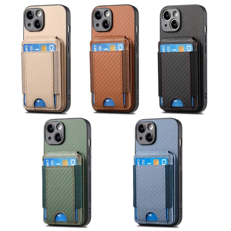 For iPhone 16 Pro Max Carbon Fiber Vertical Flip Wallet Stand Phone Case(Khaki) - More iPhone Cases by PMC Jewellery | Online Shopping South Africa | PMC Jewellery | Buy Now Pay Later Mobicred