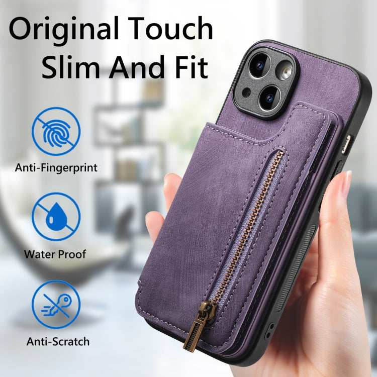 For iPhone 6 / 6s Retro Leather Zipper Wallet Back Phone Case(Purple) - More iPhone Cases by PMC Jewellery | Online Shopping South Africa | PMC Jewellery | Buy Now Pay Later Mobicred